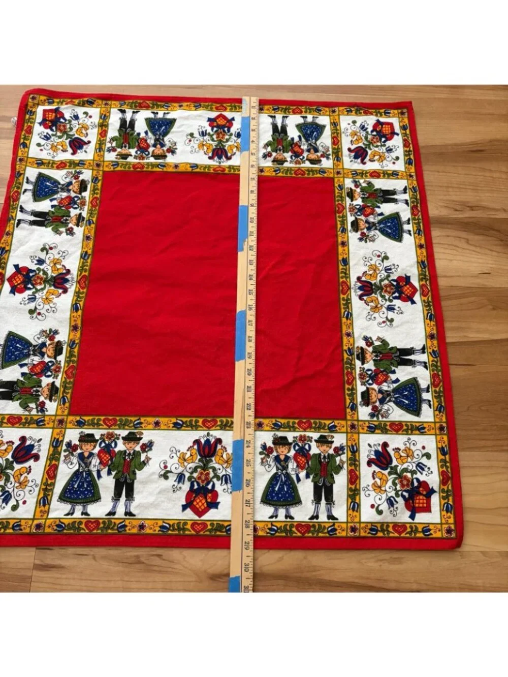 1960's Kolf Austria Folk Art Red White Cotton Tablecloth 26” By 29” EUC